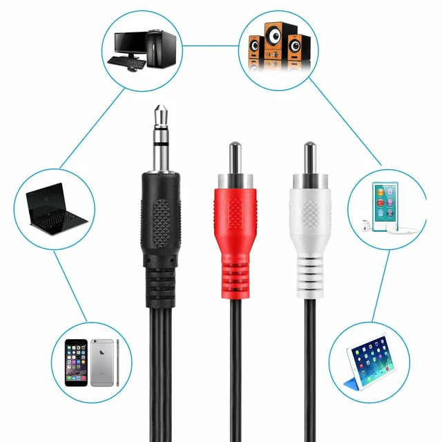 Alt view image 3 of 5 - Aux to 3.5mm Adapter Cable Male to 2 RCA Y Audio Jack for iPod MP3 TV Phone DVD