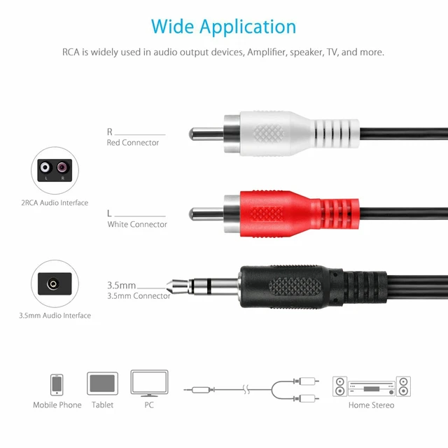 Alt view image 2 of 5 - Aux to 3.5mm Adapter Cable Male to 2 RCA Y Audio Jack for iPod MP3 TV Phone DVD