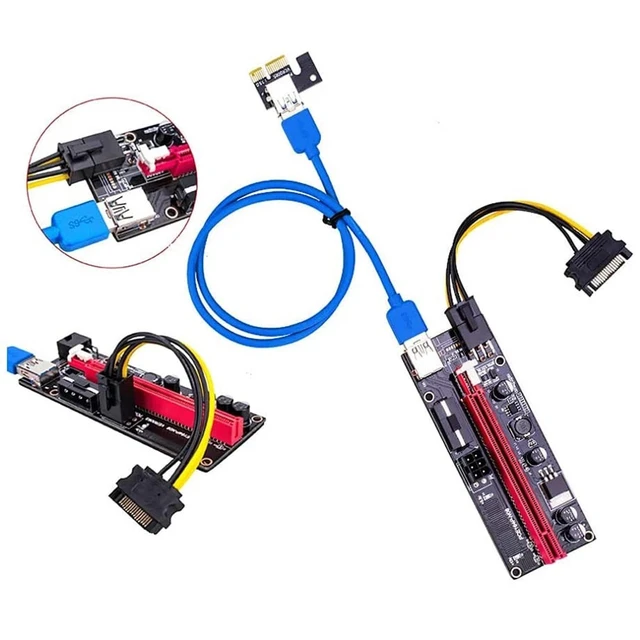 Alt view image 3 of 7 - PCI-E Riser 16X to 1X 6pin Molex SATA Cable 3.0 Adapter Card Extension Graphics