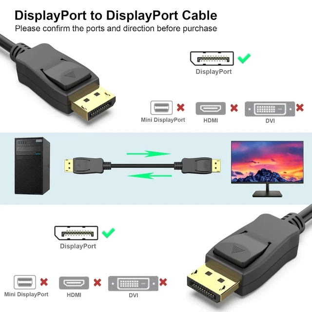 Alt view image 2 of 6 - 6ft DisplayPort Cable up to 4K 120hz v1.4 DP Adapter Converter For TV Monitor PC