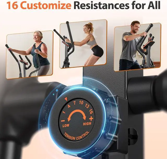 Alt view image 5 of 7 - Niceday Elliptical Machine, Elliptical Exercise Machine for Home with Hyper-Quiet Magnetic Driving System, Elliptical Trainer with 15.5IN & 20IN Stride, 16 Resistance Levels, 500LBS Loading Capacity