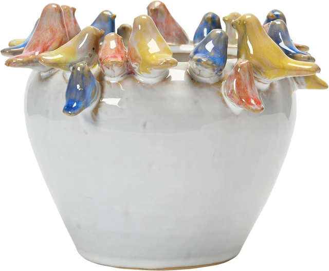 Alt view image 5 of 7 - Creative Co-Op Stoneware Planter with Birds on Rim, Reactive Glaze