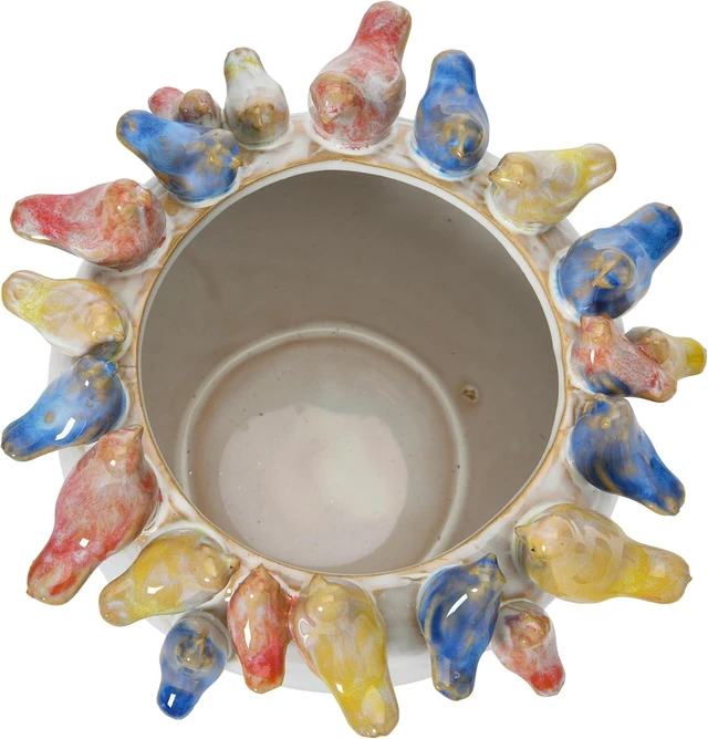 Alt view image 6 of 7 - Creative Co-Op Stoneware Planter with Birds on Rim, Reactive Glaze