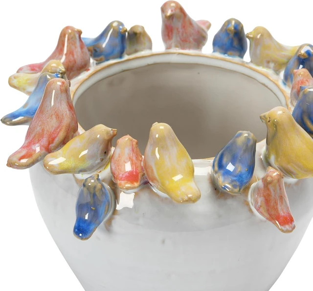 Alt view image 4 of 7 - Creative Co-Op Stoneware Planter with Birds on Rim, Reactive Glaze