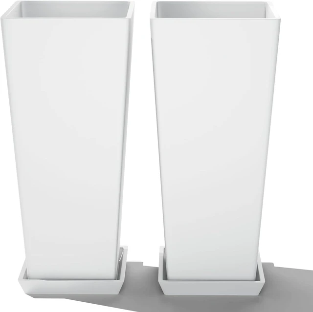 Main image of FENCY Set of 2 Tall Planters for Outdoor Plants, 24 Inch Large Tapered Pots with Drainage Trays, Weather-Resistant Plastic Plant Containers for Patio, Porch, Garden, Front Door Decor,White