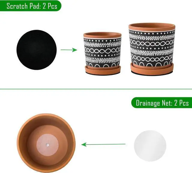 Alt view image 4 of 7 - D'vine Dev Set of 2 Terracotta Pots, 4 Inch & 6 Inch, Planter Pots for Plants with Drainage Holes and Saucers, Terracotta/Black, 31-958-D-2