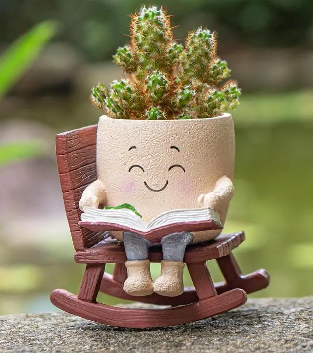 Main image of Rocking Chair Smiley Face Planter with Drainage Hole, Cute Plant Pots for Indoor Outdoor Plants,Unique Flower Pot for Succulents, Gift for Mother's Day, Birthday, Christmas