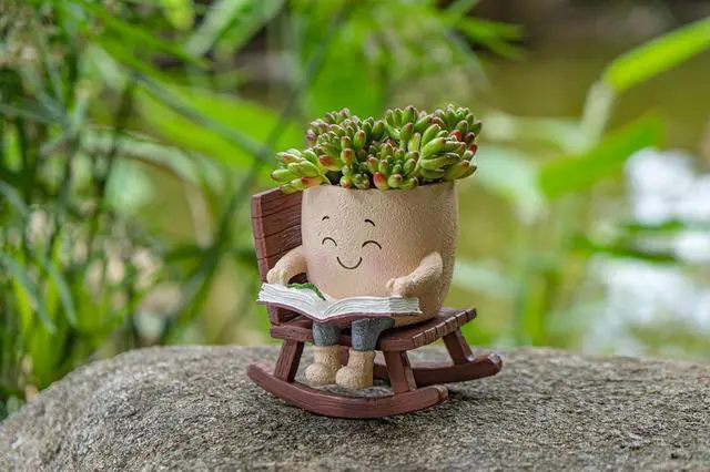 Alt view image 4 of 6 - Rocking Chair Smiley Face Planter with Drainage Hole, Cute Plant Pots for Indoor Outdoor Plants,Unique Flower Pot for Succulents, Gift for Mother's Day, Birthday, Christmas