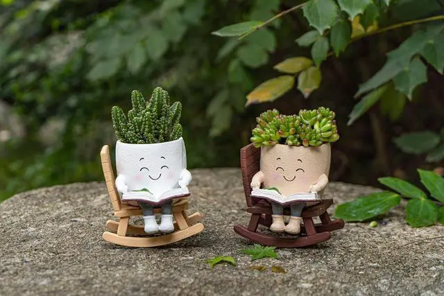 Alt view image 5 of 6 - Rocking Chair Smiley Face Planter with Drainage Hole, Cute Plant Pots for Indoor Outdoor Plants,Unique Flower Pot for Succulents, Gift for Mother's Day, Birthday, Christmas