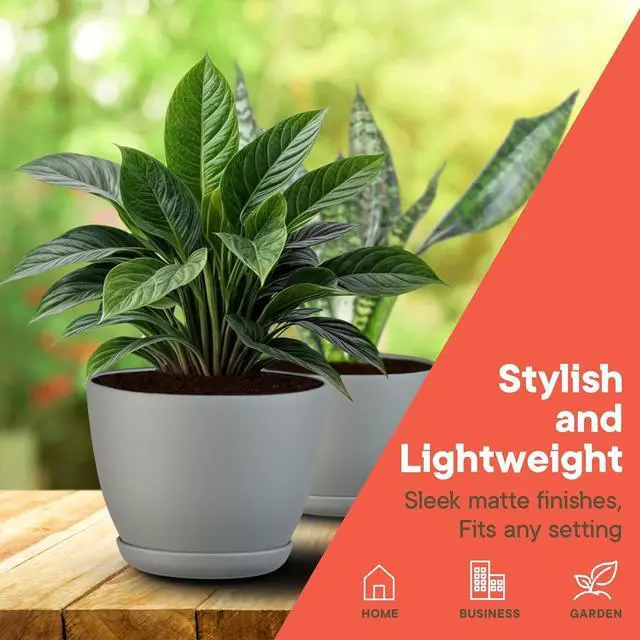 Alt view image 3 of 7 - Campior Plastic Plant Pots with Drainage - Home Decor Flower Pot, Stackable Design for Indoor and Outdoor Use, Lightweight and Sturdy, Space-Saving, (7, 6.6, 6, 5.3, 4.8 Inches), Pack of 20, Gray