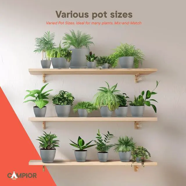 Alt view image 4 of 7 - Campior Plastic Plant Pots with Drainage - Home Decor Flower Pot, Stackable Design for Indoor and Outdoor Use, Lightweight and Sturdy, Space-Saving, (7, 6.6, 6, 5.3, 4.8 Inches), Pack of 20, Gray