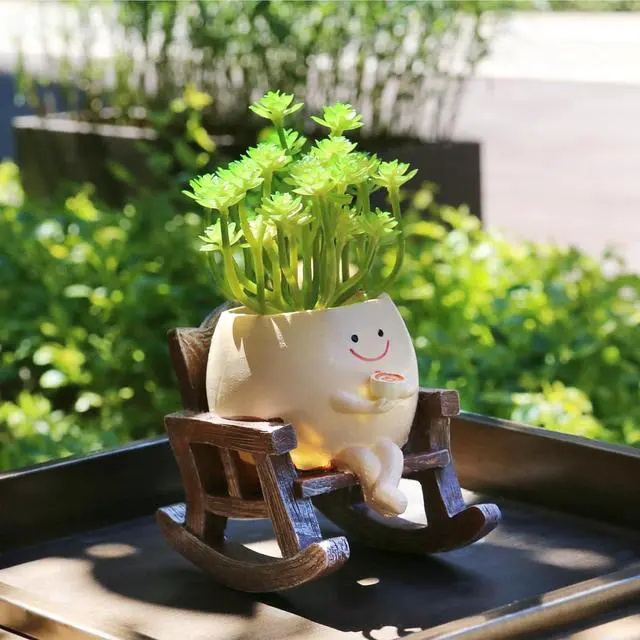 Alt view image 2 of 7 - Smiley Face Planter Pot, Cute Resin Smile Face Flower Head Plant Pot, Creative Flower Pot for Indoor Outdoor Plants, Funny Home Decoration (Drinking Coffee)