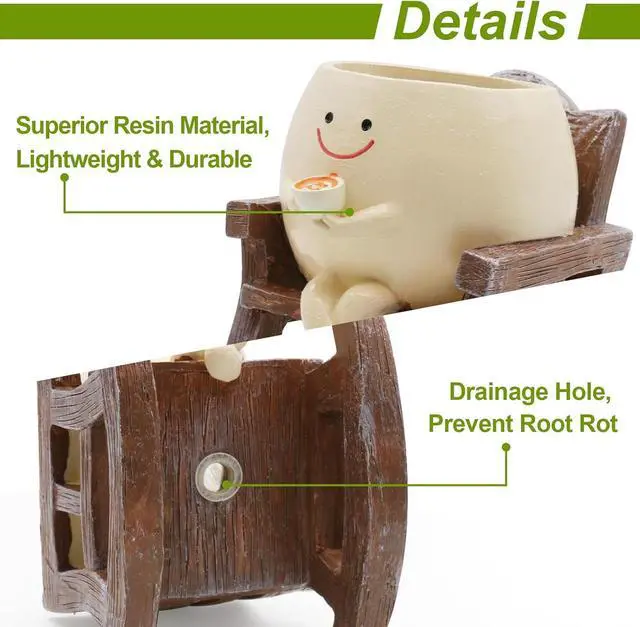 Alt view image 3 of 7 - Smiley Face Planter Pot, Cute Resin Smile Face Flower Head Plant Pot, Creative Flower Pot for Indoor Outdoor Plants, Funny Home Decoration (Drinking Coffee)