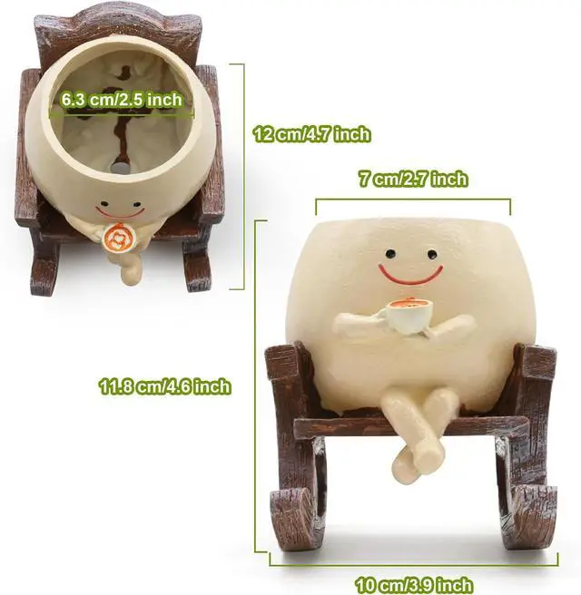 Alt view image 4 of 7 - Smiley Face Planter Pot, Cute Resin Smile Face Flower Head Plant Pot, Creative Flower Pot for Indoor Outdoor Plants, Funny Home Decoration (Drinking Coffee)