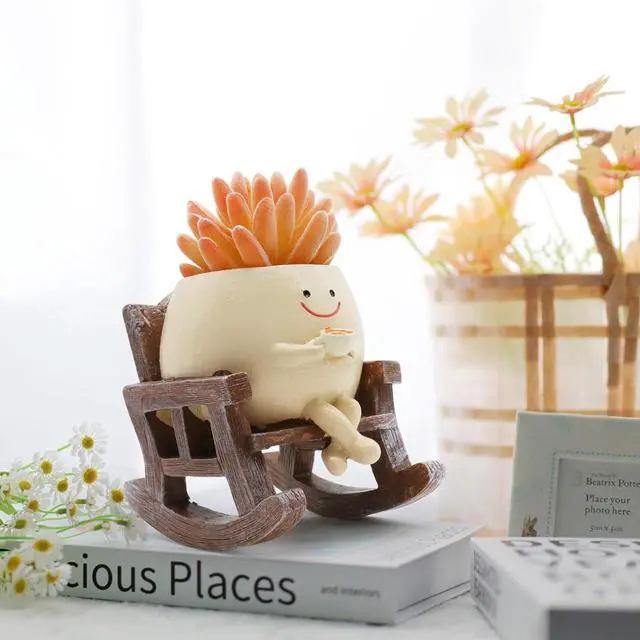 Alt view image 7 of 7 - Smiley Face Planter Pot, Cute Resin Smile Face Flower Head Plant Pot, Creative Flower Pot for Indoor Outdoor Plants, Funny Home Decoration (Drinking Coffee)