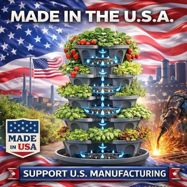 Alt view image 4 of 7 - 5-Tier Stackable Strawberry Garden 24 Quart Indoor / Outdoor Stacking Planter with Drip Saucer Grow Herbs, Strawberries, and Flowers from The Kitchen or Backyard Plant and Stack! Easy Gardening