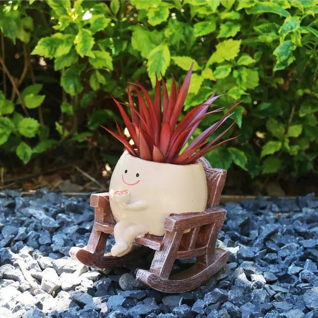Alt view image 5 of 7 - Smiley Face Planter Pot, Cute Resin Smile Face Flower Head Plant Pot, Creative Flower Pot for Indoor Outdoor Plants, Funny Home Decoration (Drinking Coffee)