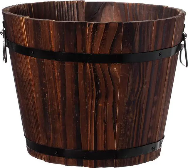 Main image of Rustic Wooden Whiskey Barrel Planter with Durable Medal Handles and Drainage Hole - Perfect for Indoor and Outdoor Plants, Herbs, and Vegetables - Small