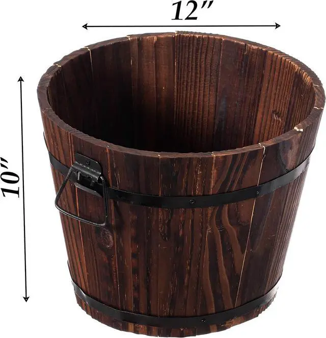 Alt view image 6 of 7 - Rustic Wooden Whiskey Barrel Planter with Durable Medal Handles and Drainage Hole - Perfect for Indoor and Outdoor Plants, Herbs, and Vegetables - Small