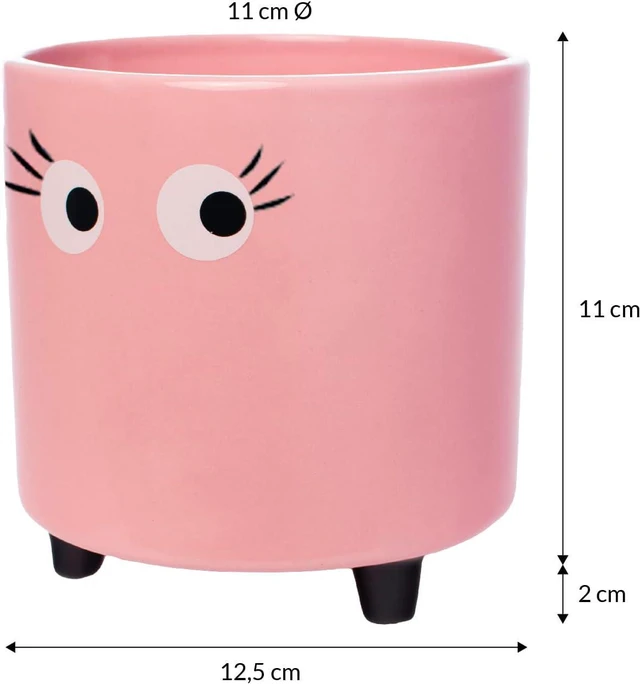 Alt view image 2 of 7 - Fisura - Original Flower Pot Eye Design. Decorative Indoor Planter. Pot with Legs for Cactus. Pink Ceramic Planter for Flowers and Succulents. Dimensions: 5.12 in x 4.92 in