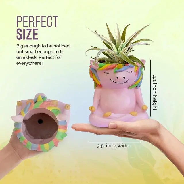 Alt view image 3 of 7 - GFF Grass Flip Flops Meditating Animals Unicorn Planter - 4.1H x 3.5W x 3D Inch Plant Pot for Succulents Flower Herb Houseplant Live Plants Stand Garden Home Office Kitchen Decor