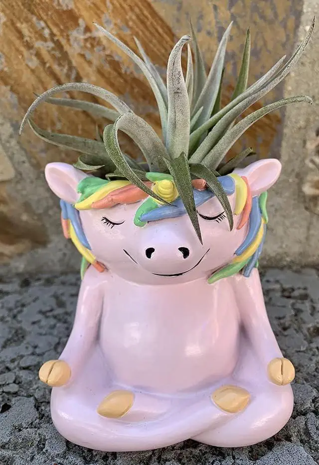 Alt view image 6 of 7 - GFF Grass Flip Flops Meditating Animals Unicorn Planter - 4.1H x 3.5W x 3D Inch Plant Pot for Succulents Flower Herb Houseplant Live Plants Stand Garden Home Office Kitchen Decor