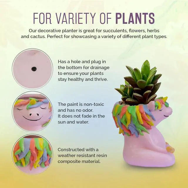 Alt view image 4 of 7 - GFF Grass Flip Flops Meditating Animals Unicorn Planter - 4.1H x 3.5W x 3D Inch Plant Pot for Succulents Flower Herb Houseplant Live Plants Stand Garden Home Office Kitchen Decor
