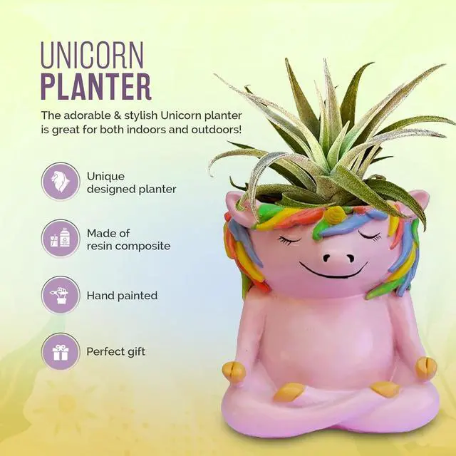Alt view image 2 of 7 - GFF Grass Flip Flops Meditating Animals Unicorn Planter - 4.1H x 3.5W x 3D Inch Plant Pot for Succulents Flower Herb Houseplant Live Plants Stand Garden Home Office Kitchen Decor