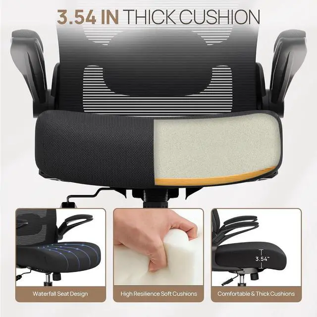 Alt view image 3 of 7 - Ergonomic Office Chair w/Adjustable Lumbar, Flip Armrest, 135° Recline | Supports 300 lbs · Seat 19.48"23.4" · Breathable mesh · 2030 min assembly · 5-year warranty