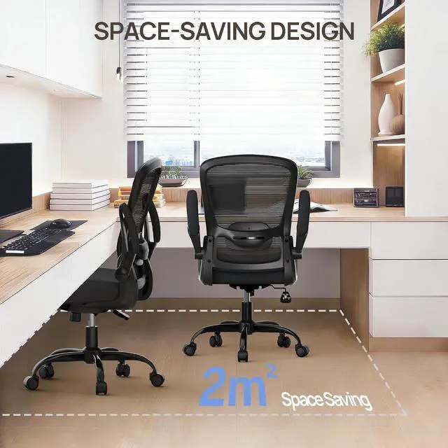 Alt view image 6 of 7 - Ergonomic Office Chair w/Adjustable Lumbar, Flip Armrest, 135° Recline | Supports 300 lbs · Seat 19.48"23.4" · Breathable mesh · 2030 min assembly · 5-year warranty