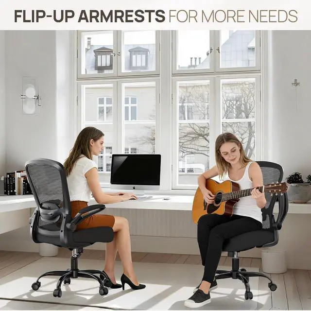 Alt view image 7 of 7 - Ergonomic Office Chair w/Adjustable Lumbar, Flip Armrest, 135° Recline | Supports 300 lbs · Seat 19.48"23.4" · Breathable mesh · 2030 min assembly · 5-year warranty