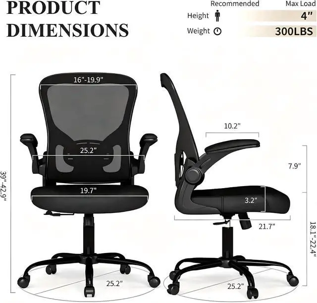 Alt view image 3 of 7 - Flysky Mesh Office Chair, Ergonomic Computer Desk Chairs (Black, Set of 1) | Comfy/Comfortable Flip-up Arm Rests, Lumbar Support, Height Adjustable, 360 Degree Rolling Swivel for Home Office