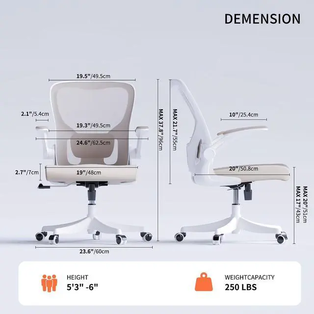 Alt view image 2 of 7 - Monhey Ergonomic Office Desk Chair with Lumbar Support, High Back (Khaki) | 90°-125° Tilt Lock, 360° Swivel, Mute Wheels, High Back, Breathable Mesh, Foldable Armrests, Home Office Use