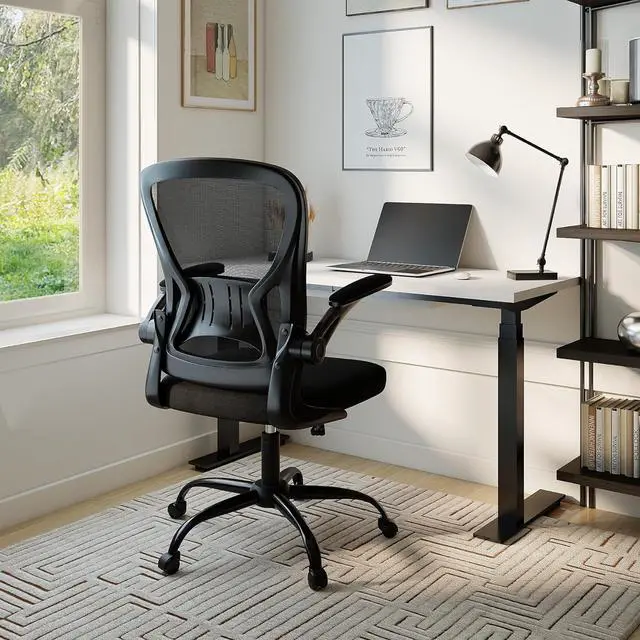 Main image of Youhauchair Adjustable Mesh Ergonomic Office Chair with Wheels, Black | Flip-up Arms, Lumbar Support, Home Desk Chair, Height Adjustable, Breathable, Mid Back Swivel Compurter Chair, Set of 1