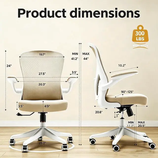 Alt view image 2 of 7 - Ergonomic Office Desk Chair High Back Mesh Computer Chair | 360° Swivel Adjustable Lumbar Support & Flip-Up Armrests capacity 300 lbs capacity