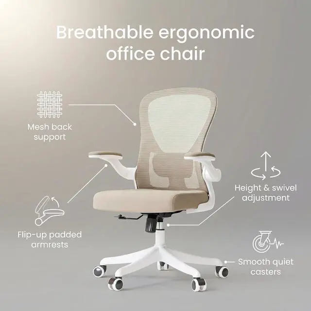 Alt view image 4 of 7 - Ergonomic Office Desk Chair High Back Mesh Computer Chair | 360° Swivel Adjustable Lumbar Support & Flip-Up Armrests capacity 300 lbs capacity