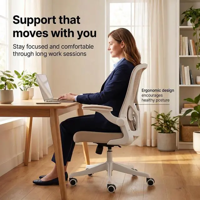 Alt view image 6 of 7 - Ergonomic Office Desk Chair High Back Mesh Computer Chair | 360° Swivel Adjustable Lumbar Support & Flip-Up Armrests capacity 300 lbs capacity