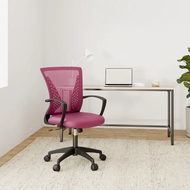 Alt view image 2 of 7 - Office Chair Desk Chair Computer Chair with Lumbar Support Armrest Mid Back Rolling Swivel Task Adjustable Mesh Ergonomic Chair for Women Adults, Pink
