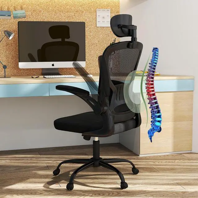 Main image of ralex-chair Office Desk Chair with Adjustable Headrest and Flip-Up Armrests | 300lbs Ergonomic Computer Chair with Adjustable Height, Comfortable for Home, Office, Conference Room-Black