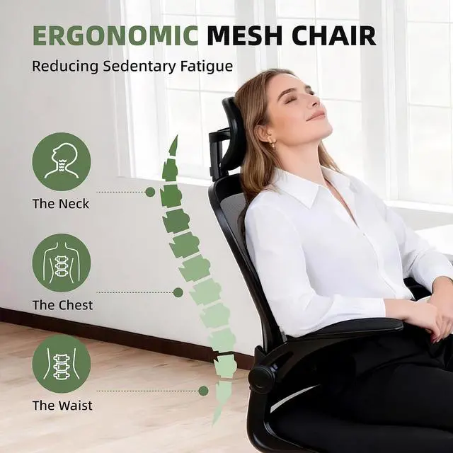 Alt view image 5 of 7 - ralex-chair Office Desk Chair with Adjustable Headrest and Flip-Up Armrests | 300lbs Ergonomic Computer Chair with Adjustable Height, Comfortable for Home, Office, Conference Room-Black