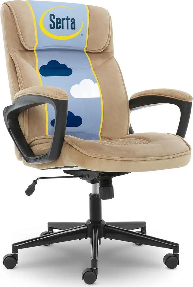 Main image of Serta® Hannah Executive Home Office Desk Chair, Ergonomic Mid-Back with Lumbar Support, Firm Seat Cushion, Layered Body Pillows, Padded Armrests, Swivel Base, Easy Assembly, Microfiber, Beige