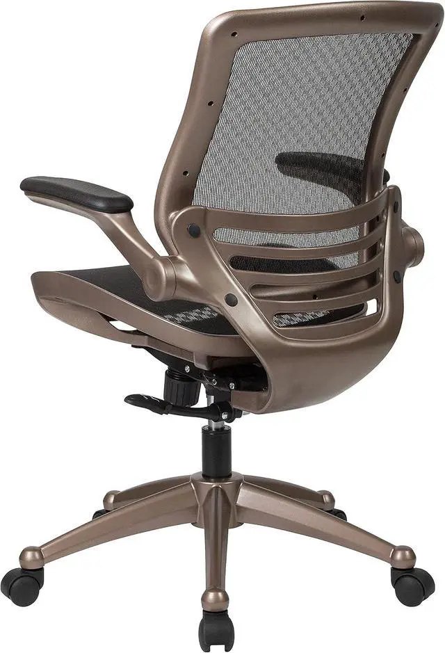 Alt view image 6 of 7 - Flash Furniture Mesh Swivel Office Chair, Black/Melrose Gold | Melrose Gold Frame, Mid-Back, Flip-Up Arms, Mesh Back