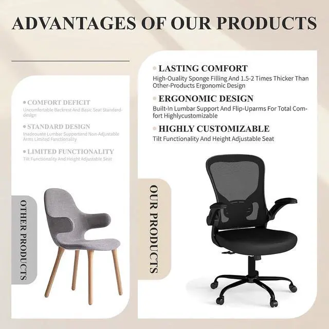 Alt view image 4 of 7 - Flysky Mesh Office Chair, Ergonomic Computer Desk Chairs (Black, Set of 1) | Comfy/Comfortable Flip-up Arm Rests, Lumbar Support, Height Adjustable, 360 Degree Rolling Swivel for Home Office