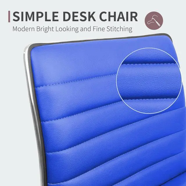 Alt view image 5 of 7 - JUMMICO Armless Vanity Office Chair with Wheels, Small Cute Makeup Desk Chair Ribbed Leather Swivel Computer Task Chair (Blue)