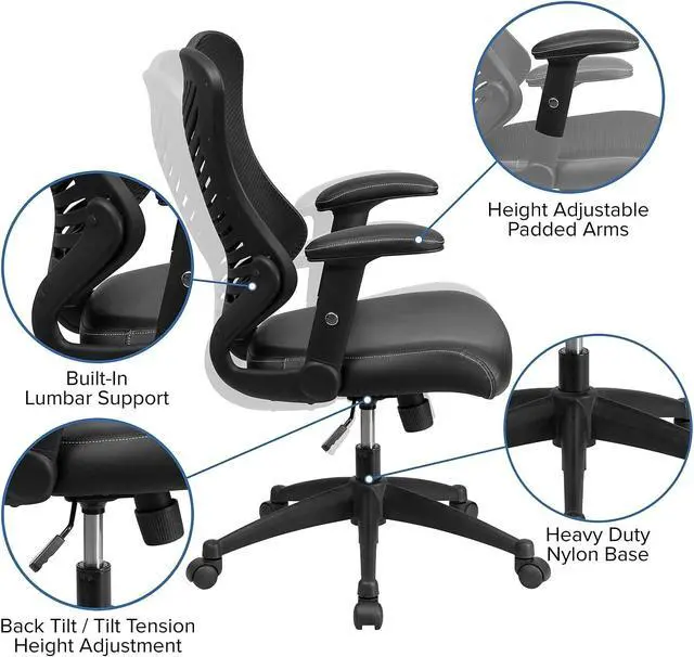 Alt view image 5 of 7 - Flash Furniture LeatherSoft Swivel Adjustable Office Chair, Black | Ergonomic, Leather soft Seat, High-Back, Mesh Back