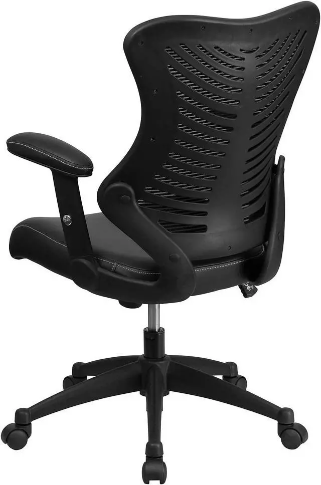 Alt view image 6 of 7 - Flash Furniture LeatherSoft Swivel Adjustable Office Chair, Black | Ergonomic, Leather soft Seat, High-Back, Mesh Back