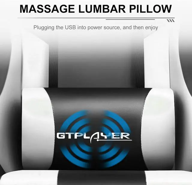 Alt view image 4 of 7 - GTPLAYER Gaming Chair, Computer Chair with Footrest and Lumbar Support, Height Adjustable Game Chair with 360°-Swivel Seat and Headrest and for Office or Gaming (White)