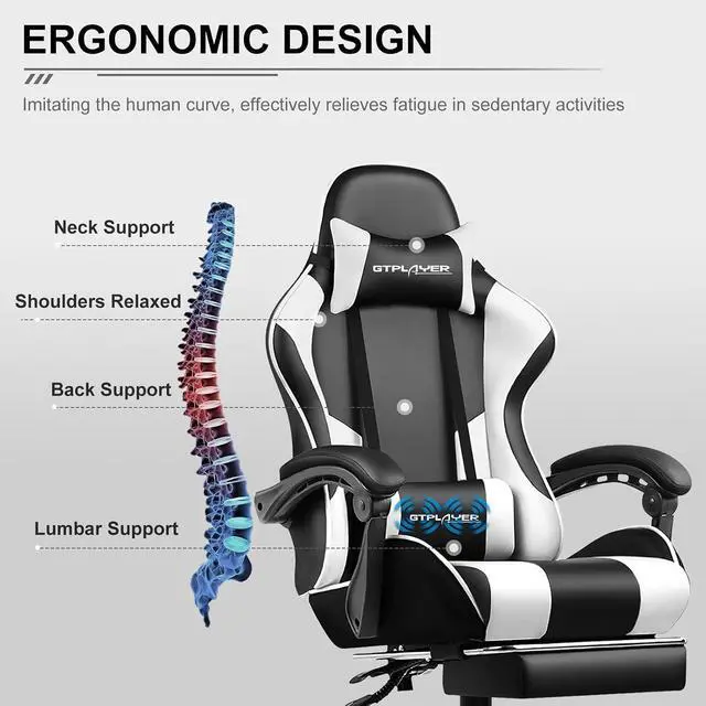Alt view image 5 of 7 - GTPLAYER Gaming Chair, Computer Chair with Footrest and Lumbar Support, Height Adjustable Game Chair with 360°-Swivel Seat and Headrest and for Office or Gaming (White)