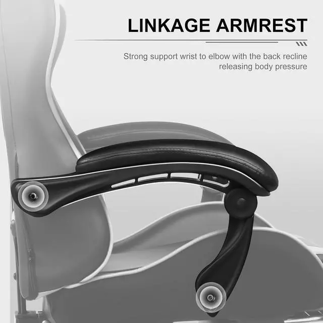 Alt view image 7 of 7 - GTPLAYER Gaming Chair, Computer Chair with Footrest and Lumbar Support, Height Adjustable Game Chair with 360°-Swivel Seat and Headrest and for Office or Gaming (White)
