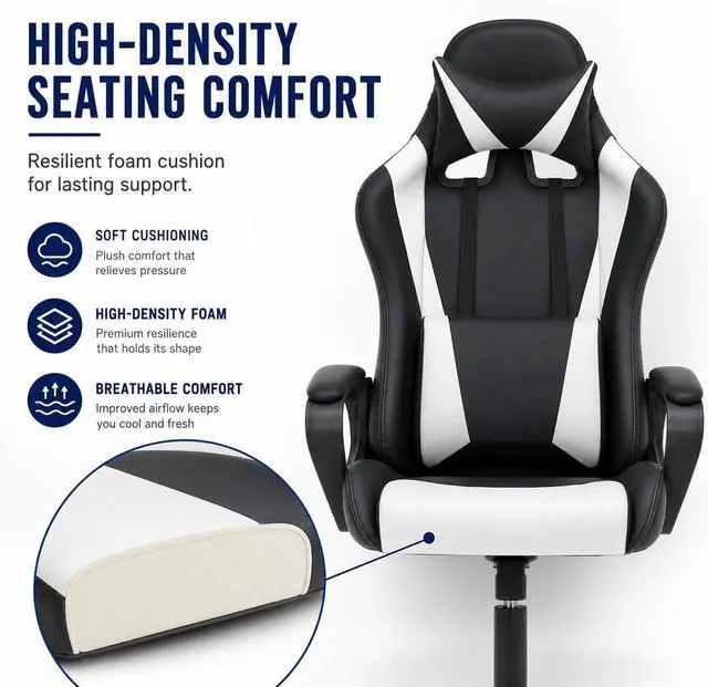 Alt view image 7 of 7 - BestOffice High-Back Gaming Chair PC Office Chair Computer Racing Chair PU Desk Task Chair Ergonomic Executive Swivel Rolling Chair with Lumbar Support for Back Pain Women, Men,White